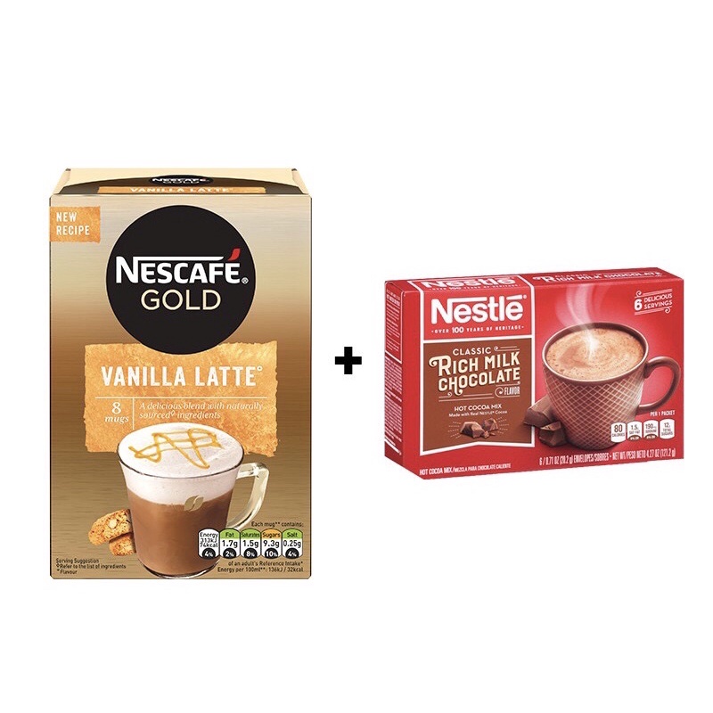 [Tặng1 hộp cacao Cocoa 20.2g][Hsd:5/2022]Hộp Cà phê Latte hoà tan cao cấp Nescafe Gold vanilla latte 8 gói