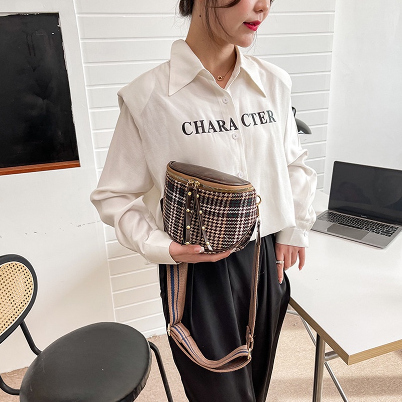 Túi đeo vai kẻ sọc IELGY hình yên ngựa thời trang có dây đeo bản rộng