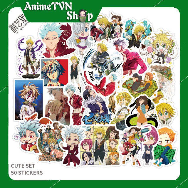 Miếng dán Sticker Anime Manga Nanatsu no Taizai (Thất Hình Đại Tội) trọn bộ 50 hình - In rõ ràng sắc nét khó tróc