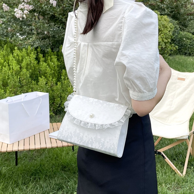 Túi Đeo Chéo Hình Vuông Nhỏ Màu Trắng Đính Ngọc Trai Thời Trang Dự Tiệc
