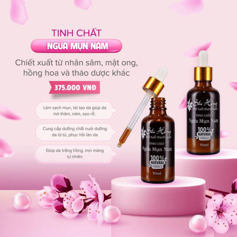 Tinh chất loại bỏ mụn - mờ nám Sắc Hồng 50ml - kiềm dầu - đều màu da - mờ thâm