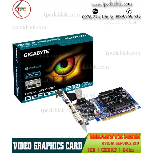 Card màn hình Gigabyte N210, 1GB, GDDRD3 64BIT | VGA máy tính bàn Gigabyte N210 ( HDMI/ DVI-I/ VGA )