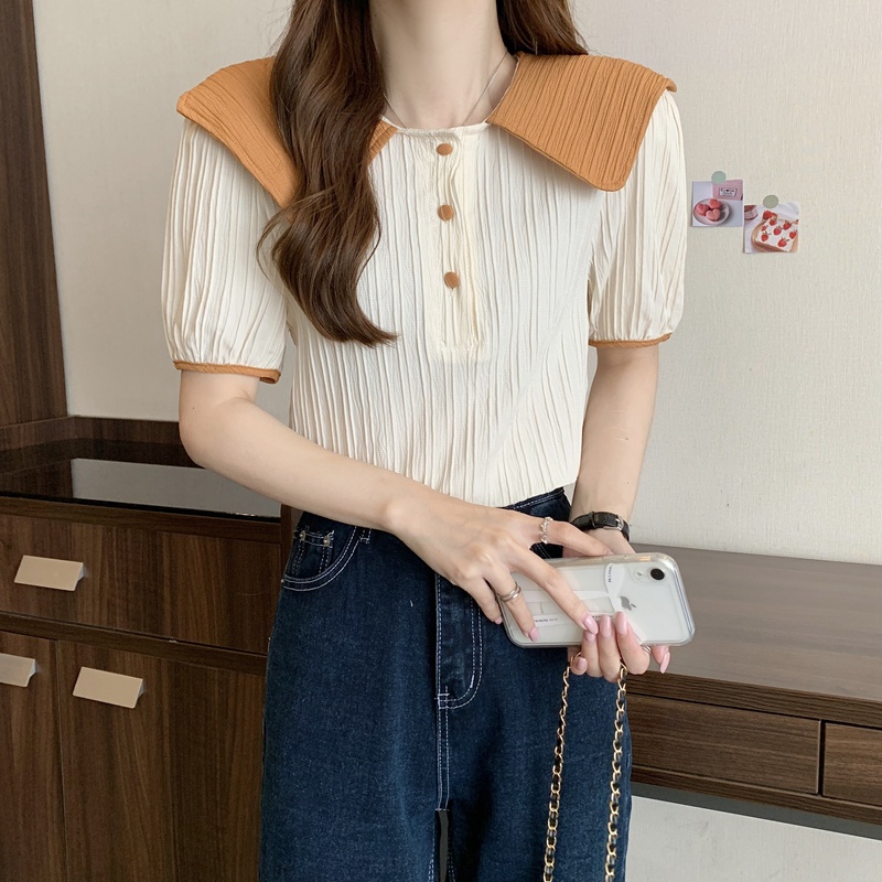 SUXI Áo Trắng Tay Ngắn Cổ Búp Bê Dáng Rộng Thời Trang Mùa Hè Ngọt Ngào Cho Nữ