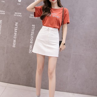 Chân váy jean nữ cạp cao thời trang, chân váy jean KABICO dáng chữ A tua gấu_T11