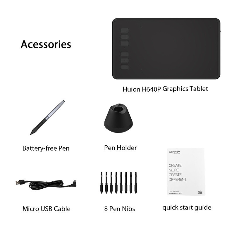 Bảng Vẽ Điện Tử HUION INSPIROY H640P 6X4 Inch Dùng Cho Điện Thoại Android, Laptop, PC Tặng Kèm Đầu OTG- Bảo hành 6 tháng