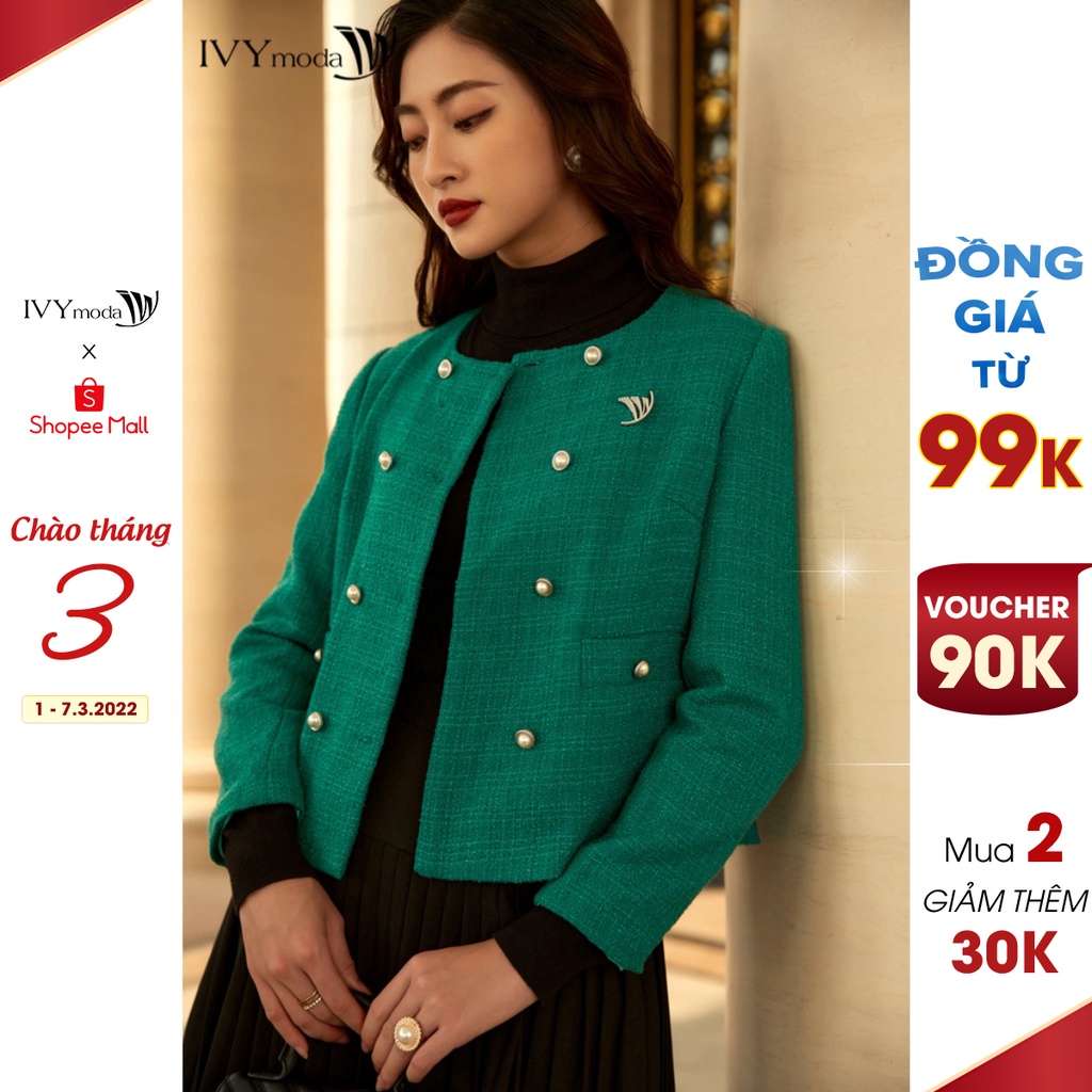 Áo khoác tweed nữ khuy ngọc IVY moda MS 70M7148