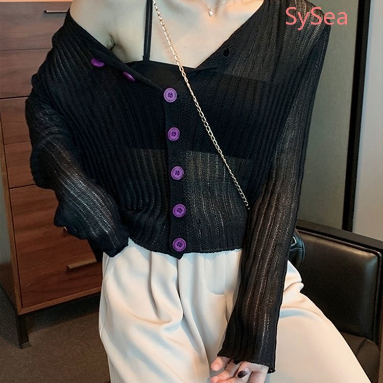 Áo Croptop Dệt Kim Tay Dài Thời Trang Mùa Hè Cho Nữ