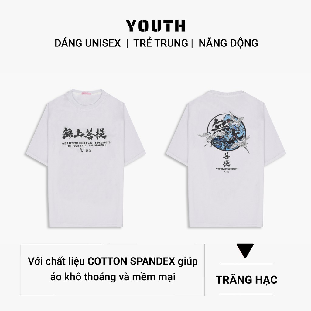 Áo thun nam nữ unisex YOUTH form rộng cổ tròn tay lỡ vải Cotton xịn FreeSize(38-65Kg) -  Trăng Hạc - AP38