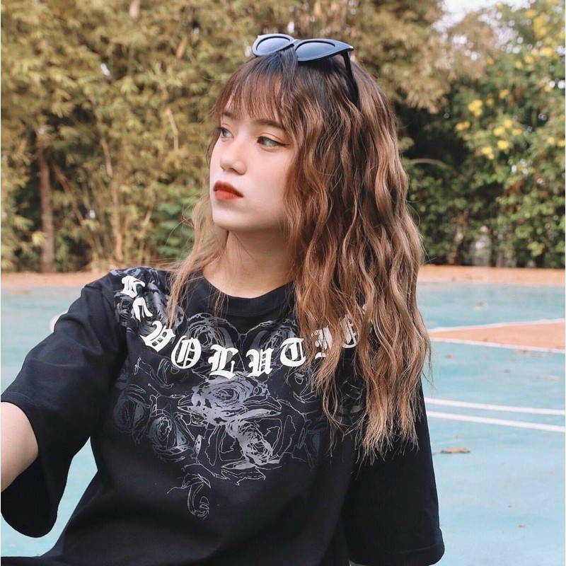 Áo thun tay lỡ Mikenco hoa hồng đen MOSSSHOP -  Áo phông nam nữ unisex phong cách hàn quốc ulzzang form rộng 65kg