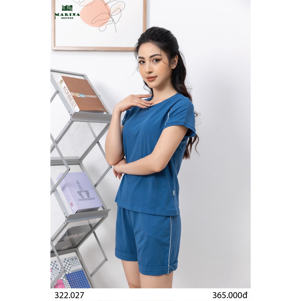 Đồ Bộ Nữ Mặc Nhà MARINA NGUYỄN, Thiết Kế Cổ Tròn, Tay Ngắn Độc Đáo, Vải Cotton Mềm Mịn, Thoáng Mát 322027
