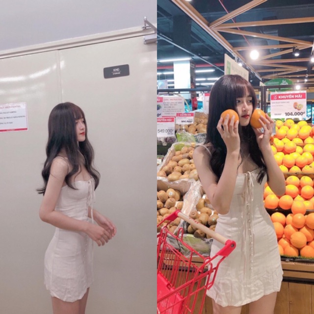 ĐẦM HAI DÂY TRẮNG CÓ MÚT NGỰC VÀ LÓT TRONG SAU LƯNG BO CHUN - ĐẦM KIỂU NÚT GIỮA CỘT NƠ ( kèm ảnh trải sàn ) | BigBuy360 - bigbuy360.vn