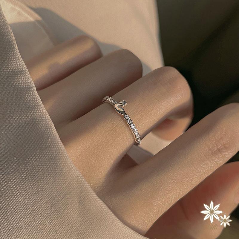 【kifli】Nhẫn Hở Mạ Bạc 925 Hình Thiên Nga Nhỏ Phong Cách Hàn Quốc Thời Trang Cho Nữ