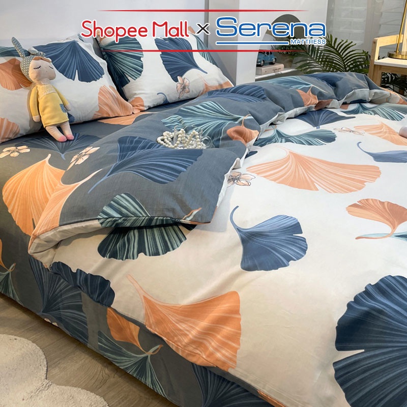 Ga Giường Đẹp 5 Món Cotton Living SERENA Cao Cấp Set Chăn Ra Grap Drap Gối Đệm Nệm Trần Bông Trải Phủ Bọc Giường Cao Cấp