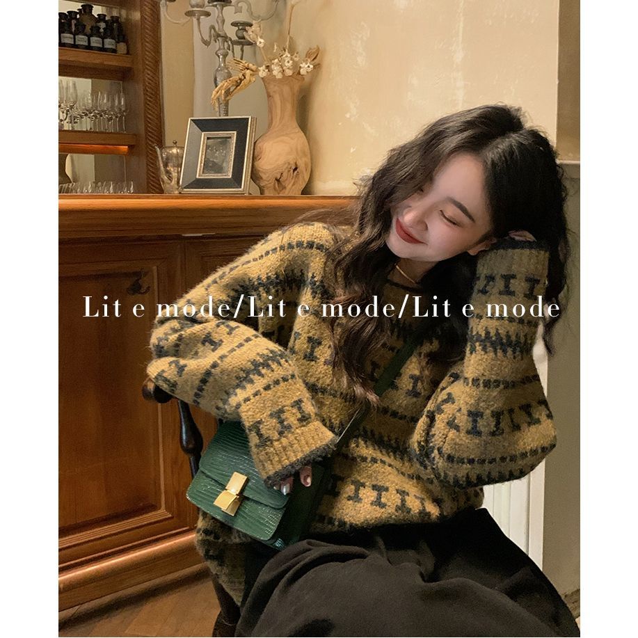 Korean Retro Knitted Sweater Women 2021 Spring And Autumn New Round Neck Long-Sleeved Shirt College Style | BigBuy360 - bigbuy360.vn