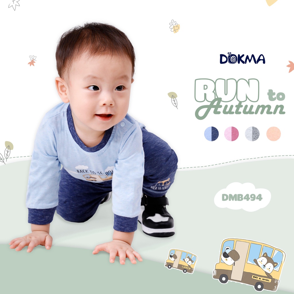 Bộ dài tay cài vai bé trai Dokma - chất cotton hữu cơ mềm thoáng, co giãn, thấm hút tốt