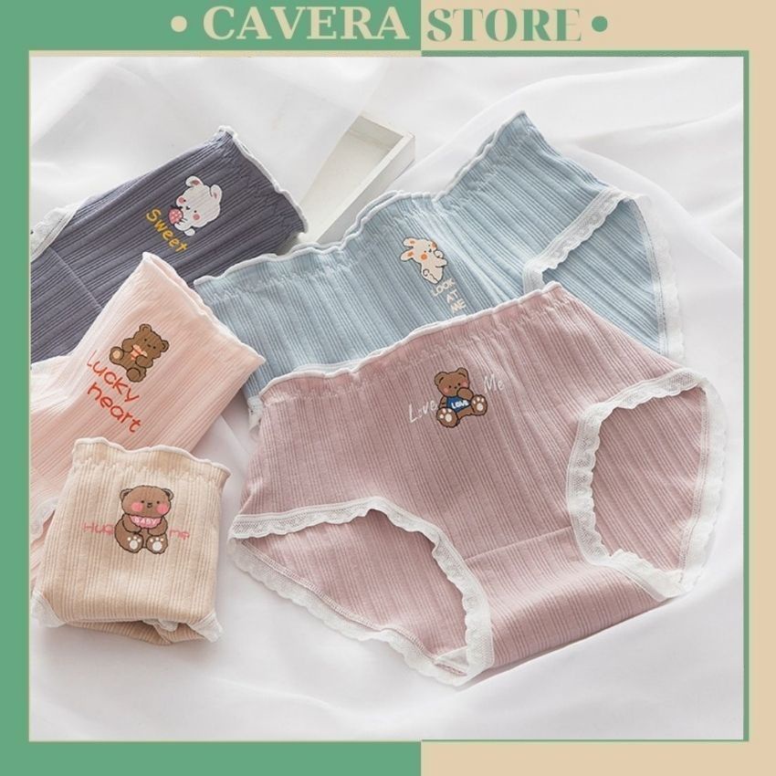 Quần lót nữ cotton Cao Cấp viền ren mềm mại kháng khuẩn, họa tiết dễ thương L2899