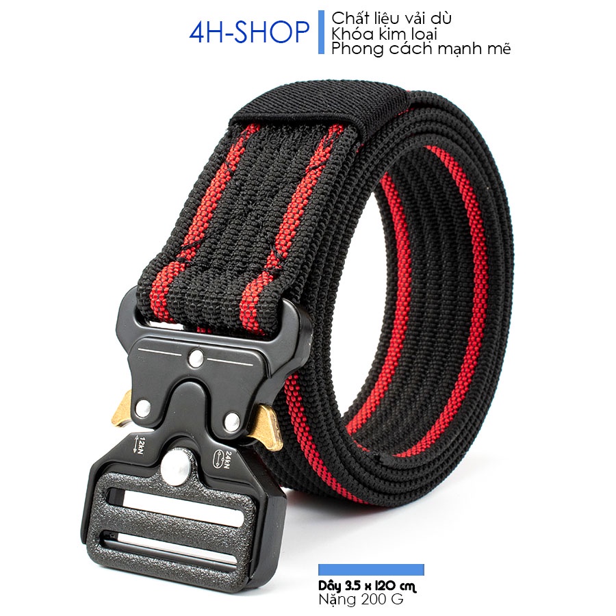 Thắt lưng nam vải dù 2 màu sọc đỏ và sọc đen dây 3.5 x 120 cm, đầu khóa kim loại - phong cách trẻ trung bền đẹp