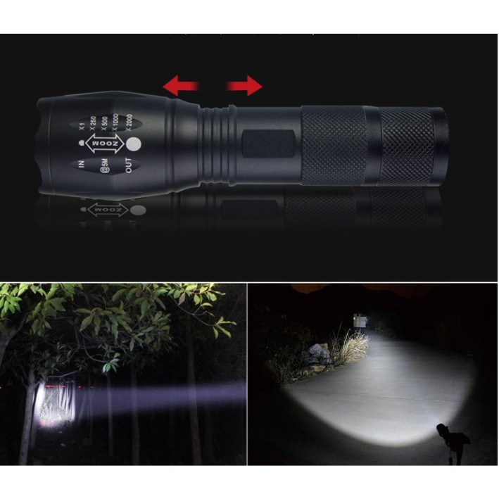 Đèn pin siêu sáng T6 nhôm nguyên khối chống nước pin 18650 hoặc AAA đèn pin sạc Zoom X2000