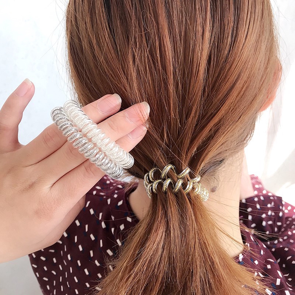 Dây buộc tóc co giãn thiết kế dạng dây điện thoại xoắn xinh xắn dành cho nữ