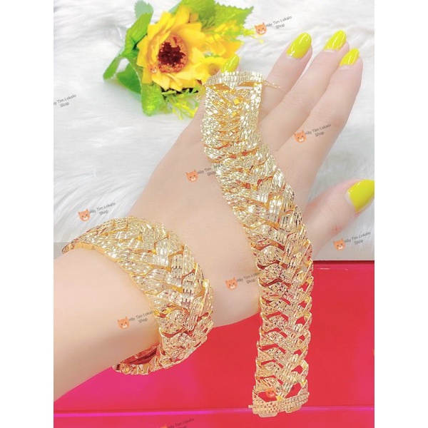 Lắc Tay Nam Nữ Khoá Hộp Kiểu Khía Mạ Vàng 18k Bản To Đẹp - Dễ Phối Thời Trang - Lokalo