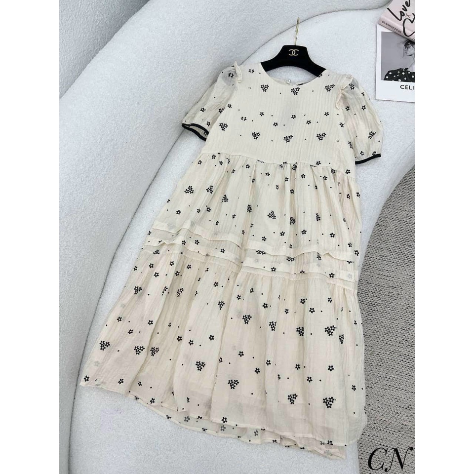 Váy bầu công sở dáng suông đuôi cá nhã nhặn, họa tiết hoa xinh xắn, thiết kế sang chảnh☘️váy bầu free size 42~68kg VB38