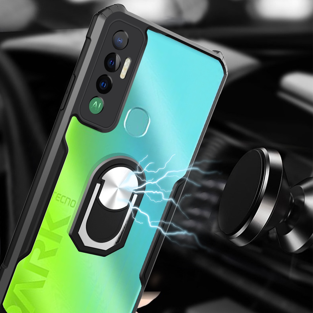 Ốp Điện Thoại Acrylic Trong Suốt Chống Rơi Có Vòng Đỡ Cho Tecno Spark 7 Pro 7P 8 6 GO
