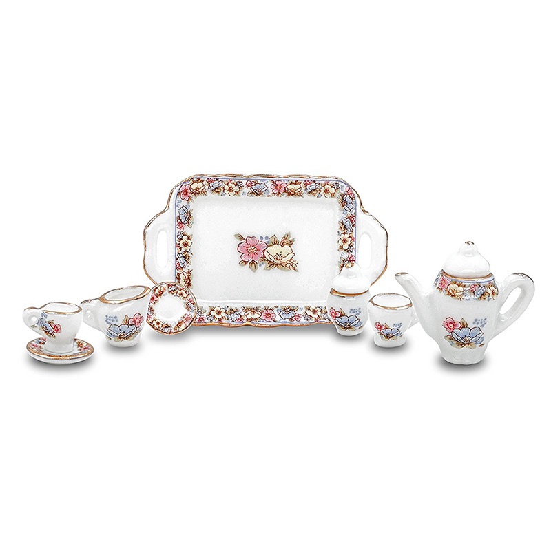 Bộ ấm trà bằng sứ mini trang trí nhà búp bê