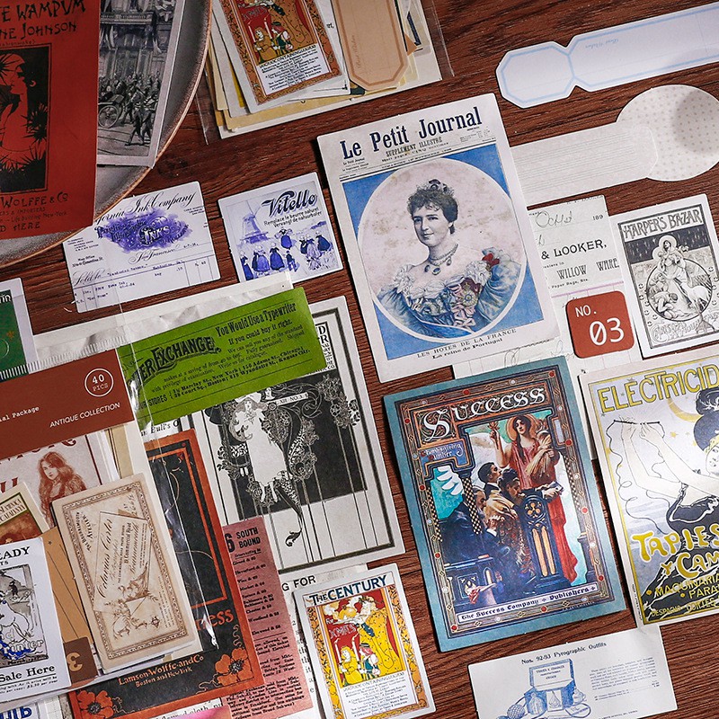 Set 40 Miếng Dán Trang Trí Sổ Tay Album Ảnh Phong Cách Retro Diy