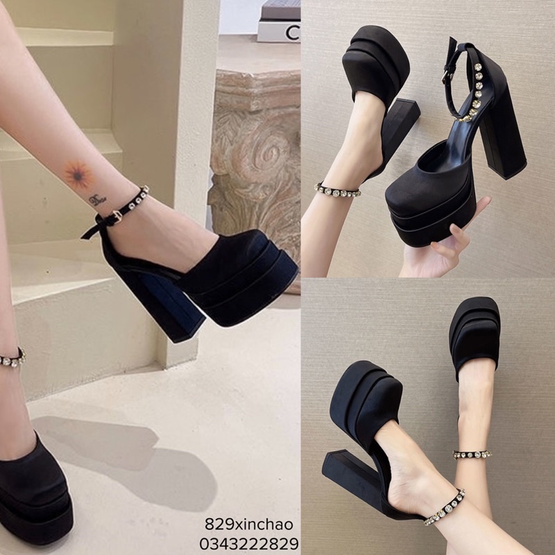 Giày cao gót vải satin 😎 sandal độn đế 14cm