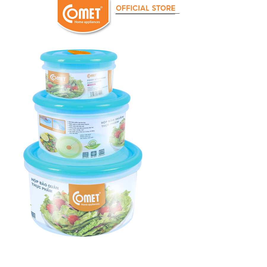 [LIFEMC11M2ADP -12% đơn 250K] Bộ hộp nhựa đựng thực phẩm COMET 3 hộp tròn CH16-16