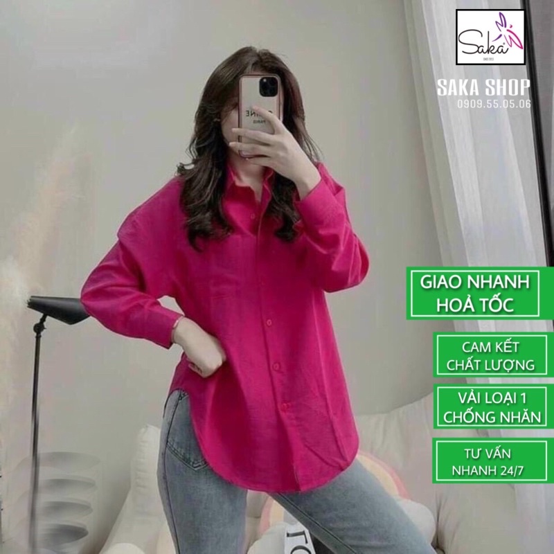 Áo sơ mi nữ hồng sen dài tay đũi lụa tơ đi làm công sở văn phòng đi chơi đi học không nhăn
