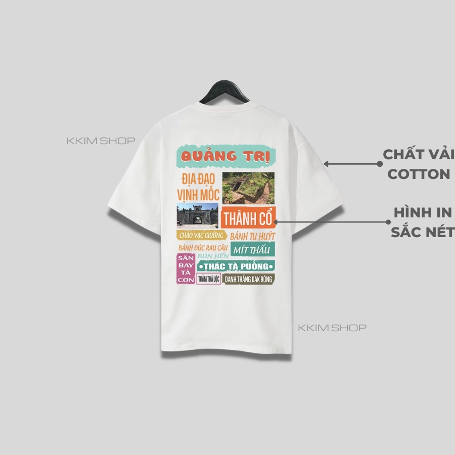 Áo thun tay lỡ QUANG TRI, Áo phông 63 tỉnh thành Form rộng oversize, chất liệu Cotton KKIMSHOP