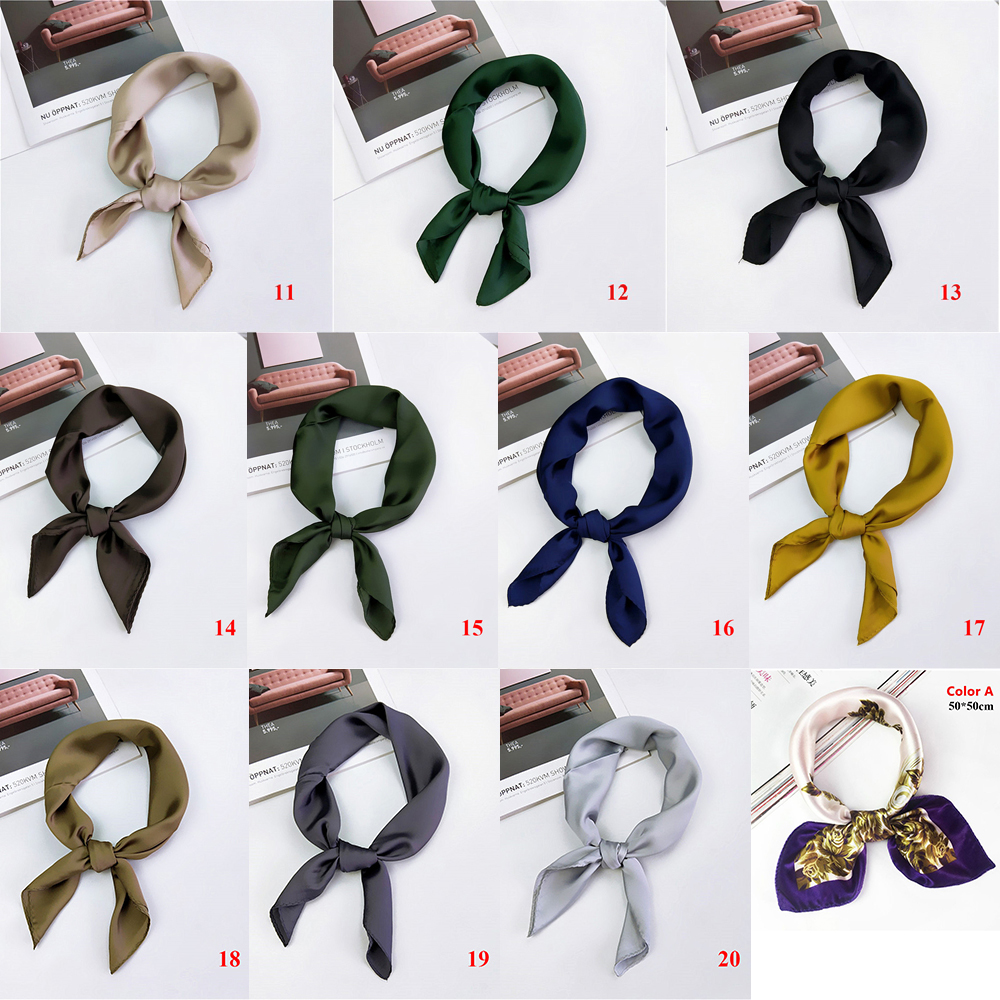 Khăn Choàng Cổ Bằng Lụa Satin Hình Vuông Màu Trơn Phong Cách Cổ Điển Thời Trang Cho Nữ