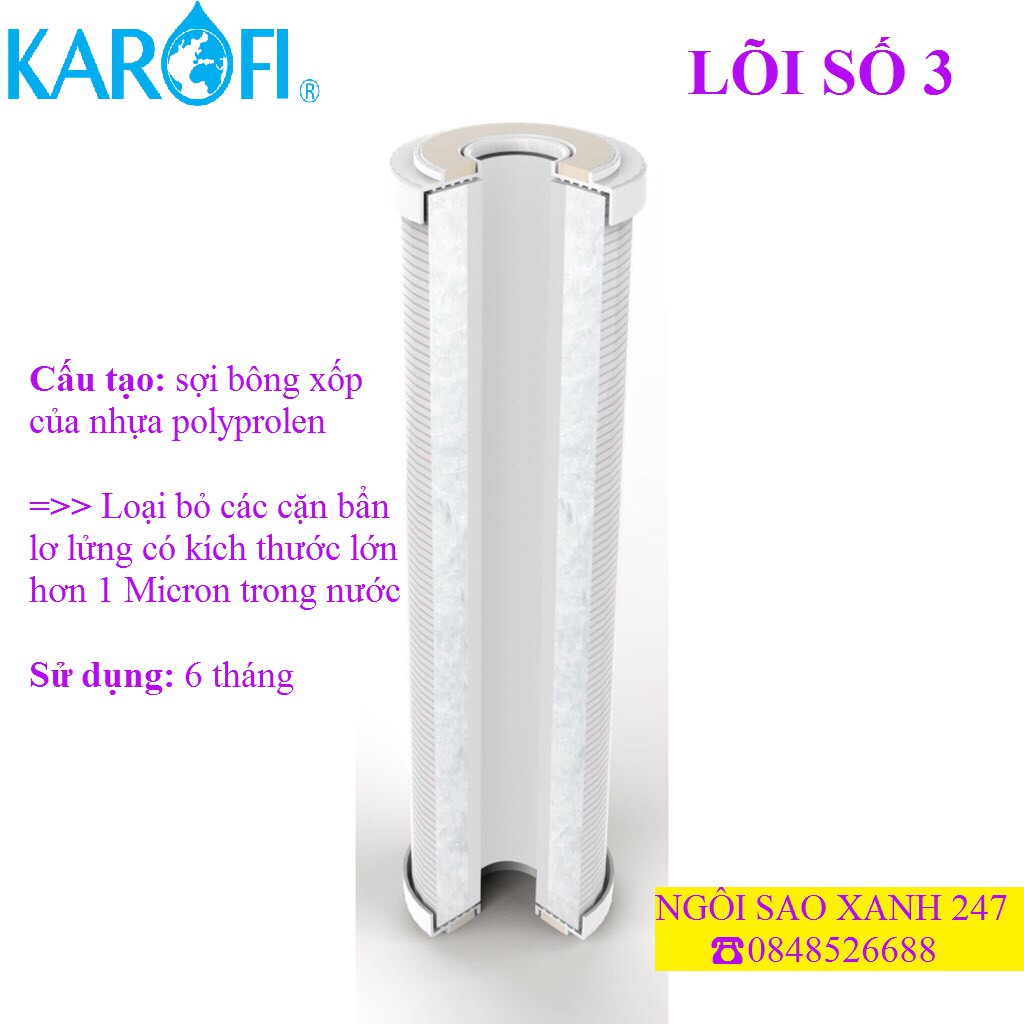 [❤️CHUẨN CHÍNH HÃNG❤️] Bộ 3 lõi lọc thô 123 Karofi- Lõi lọc nước Karofi số 123 chính hãng