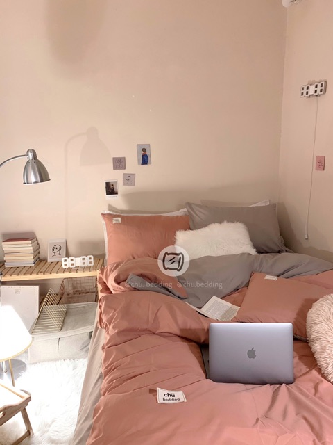 [FREESHIP] Bộ chăn ga gối Cotton đũi: màu cam phối beige | BigBuy360 - bigbuy360.vn