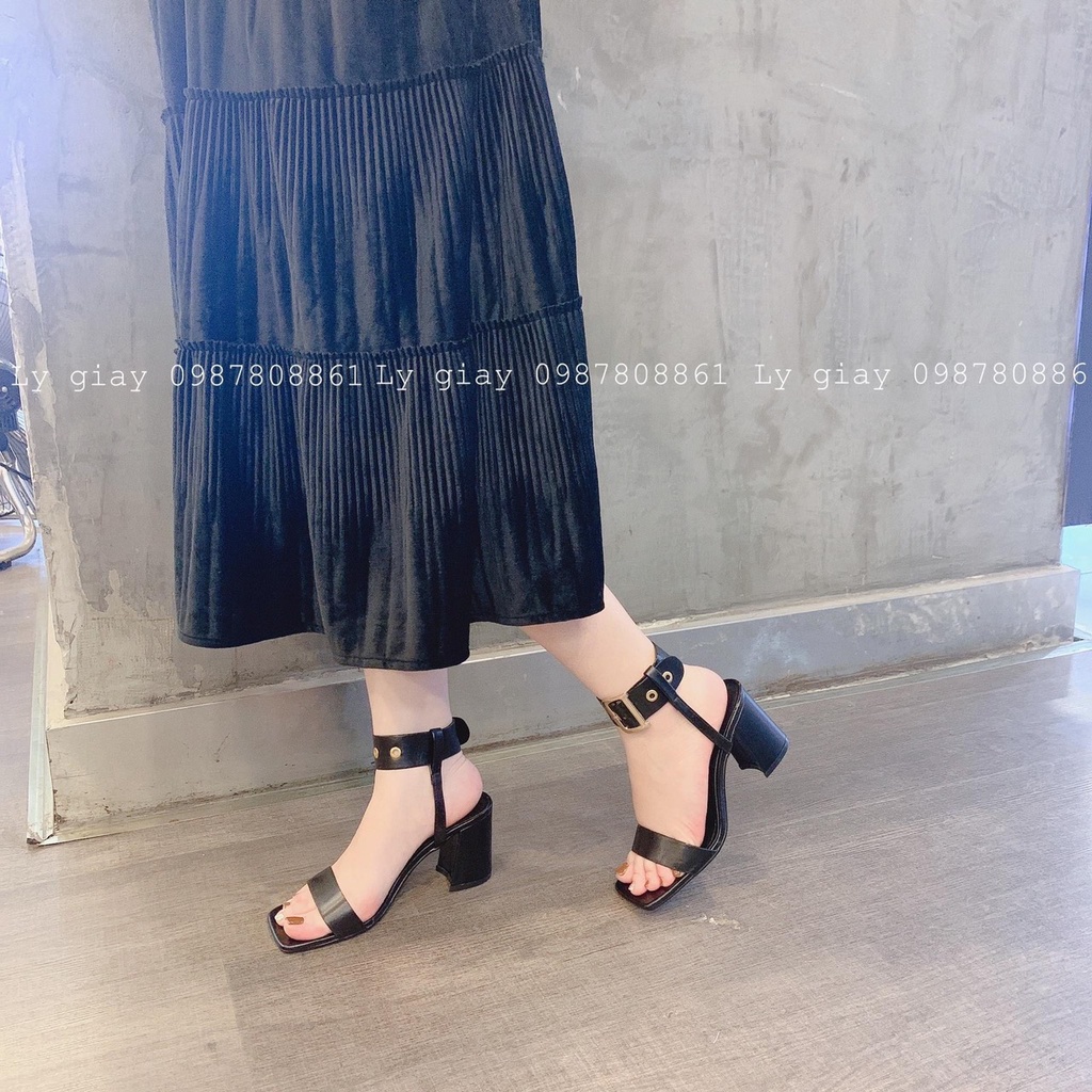 ẢNH THẬT SANDAL NỮ MỘT BẢN TRƠN GÓT TRỤ CAO 5P ĐAI KHÓA SANG CHẢNH A90