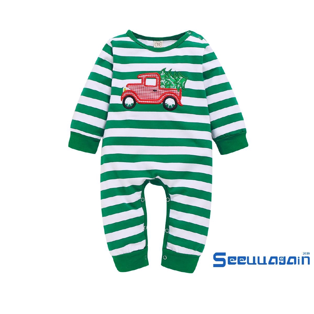 ❥☀✿SEEChristmas Newborn Baby Girl Stripe Plaid Romper Jumpsuit Pants Outfit  New