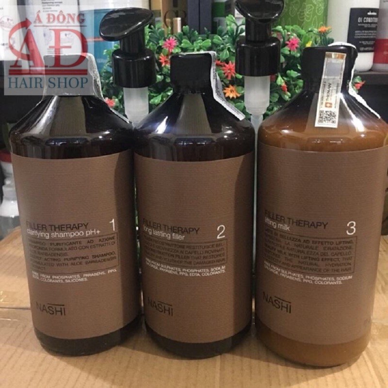[+Tặng mũ trùm] BỘ PHỤC HỒI TÓC HƯ TỔN NASHI FILLER THERAPY 3 BƯỚC CHUYÊN NGHIỆP 1000MLX3