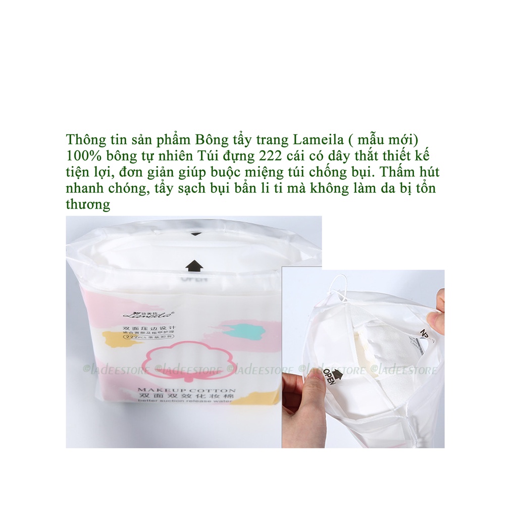 Bông Tẩy Trang Cotton, Bông Trang Điểm 222 Miếng Túi Giây Rút Tiện Dụng