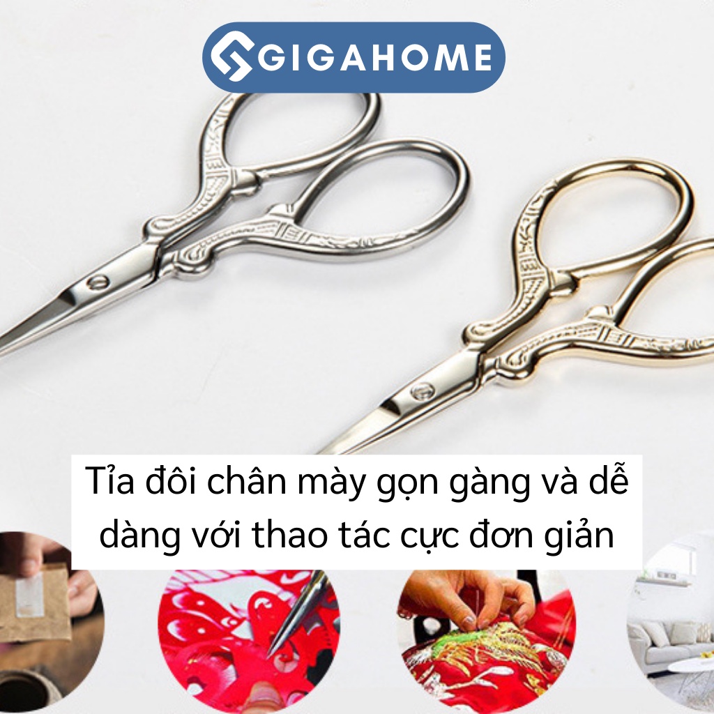 Kéo Cắt Tỉa Lông Mày Mini GIGAHOME Mạ Vàng, In Họa Tiết Hạc Sang Chảnh 9847