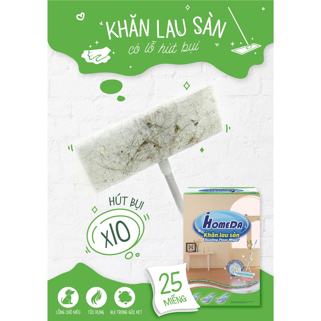 Khăn Lau Sàn Tĩnh Điện iHomeDa Dùng Được Cả 2 Mặt Hít Bụi, Tóc, Lông Thú Cưng Tiện Dụng