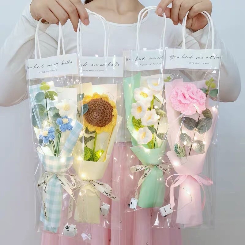 Túi bóng kính đựng hoa trang trí làm quà tặng đựng hoa len