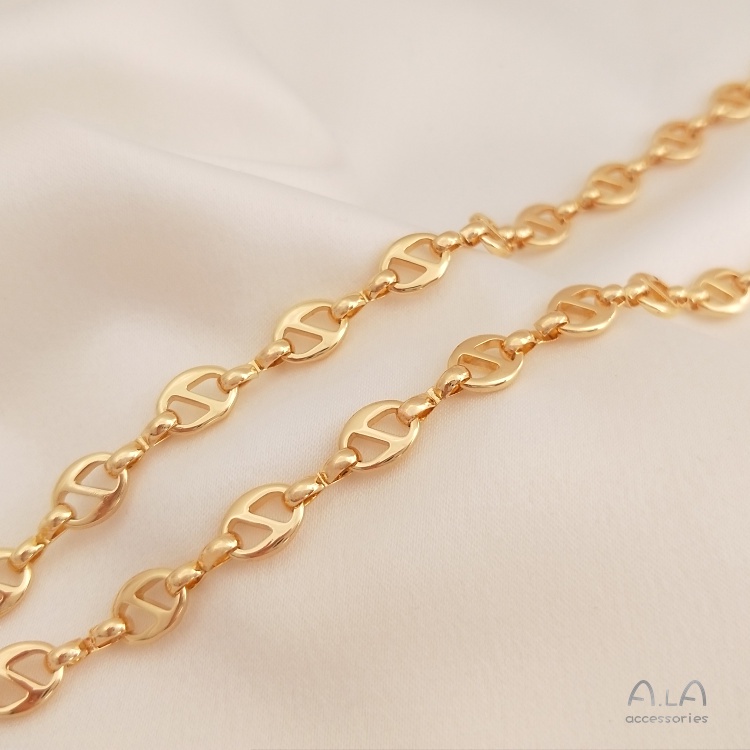 Vòng Tay Dây Xích Bằng Đồng Mạ Vàng 14K Hình Mũi Heo Nhiều Màu Sắc Phong Cách Âu Mỹ Nhật Bản diy