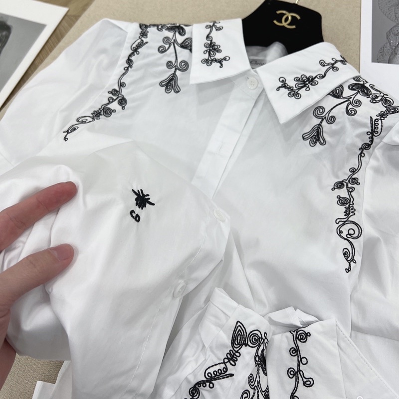 Áo Sơ mi cộc tay dior thêu hàng Quảg châu cao cấp