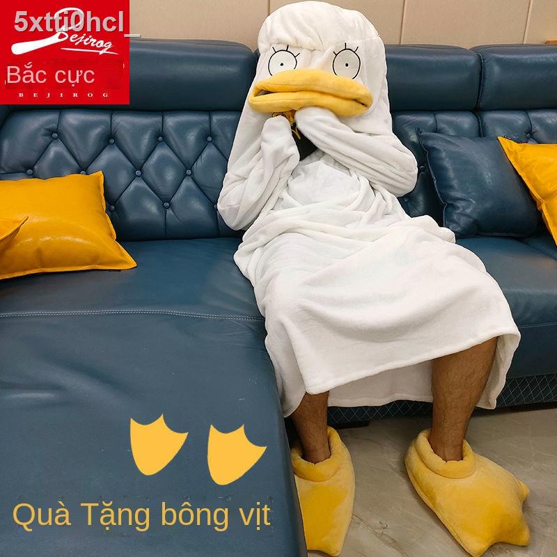 ◊✧Bộ đồ ngủ nhung bắc cực, I am your CC, cùng vải nỉ, dày dặn mùa đông, túi hình con vịt ngộ nghĩnh cho nam