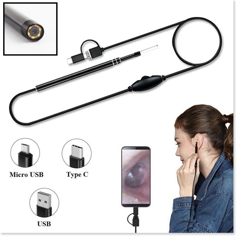 Camera Lấy Ráy Tai ✔️Chính Hãng✔️ 3 trong 1 có đèn LED, Nội Soi Tai Mũi Họng, Có Kết Nối Với Điện Thoại, Máy Tính