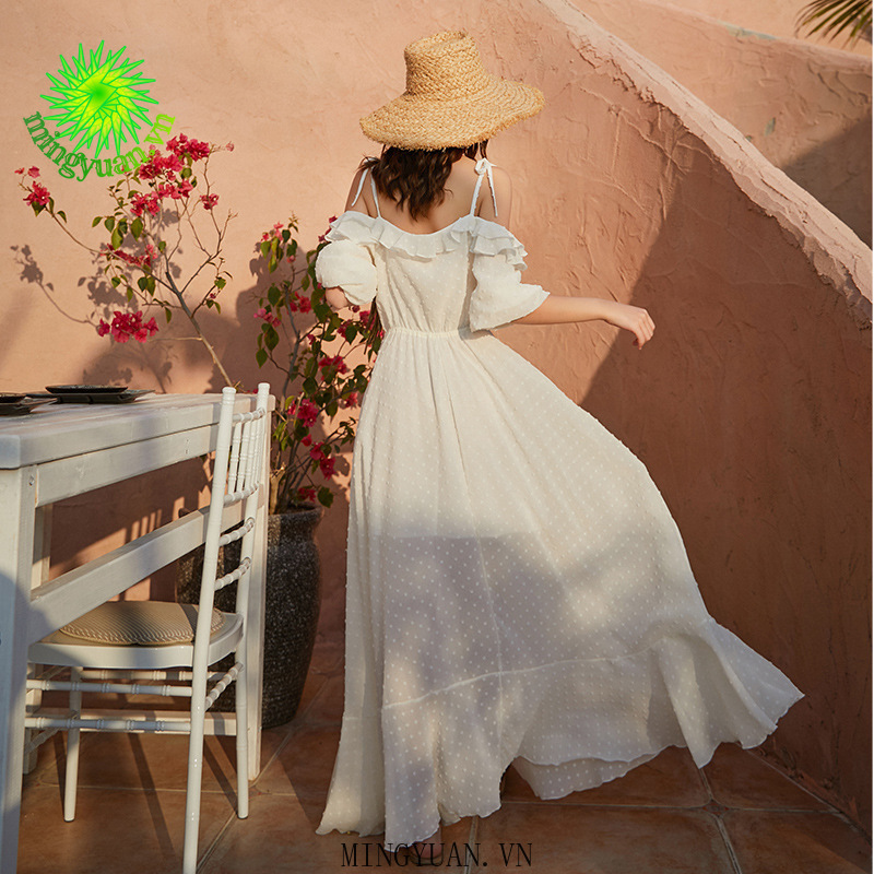 [mingyuan]New style dress women strapless suspenders one-shoulder skirt beach skirt long skirt