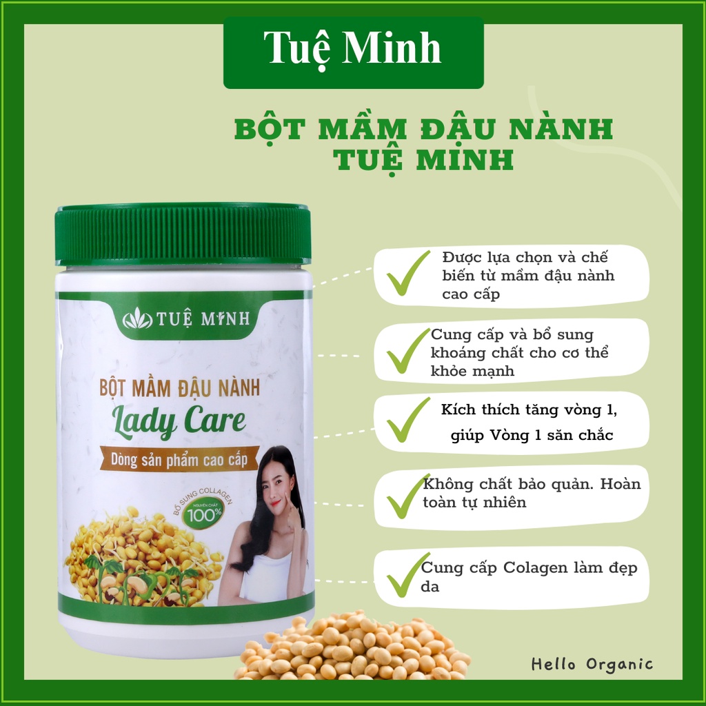 Mầm Đậu Nành Nguyên Xơ Tuệ Minh Tăng Vòng 1, Tăng Sinh Colagen Cân Bằng Nội Tiết Tố (Hộp lớn 500g)