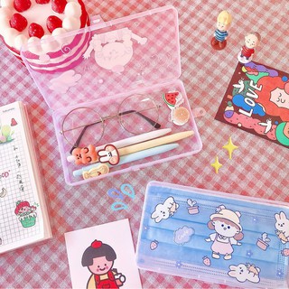 Hộp nhựa trong suốt in hình đựng đồ dùng, sticker hoạt hình dễ thương. MS017