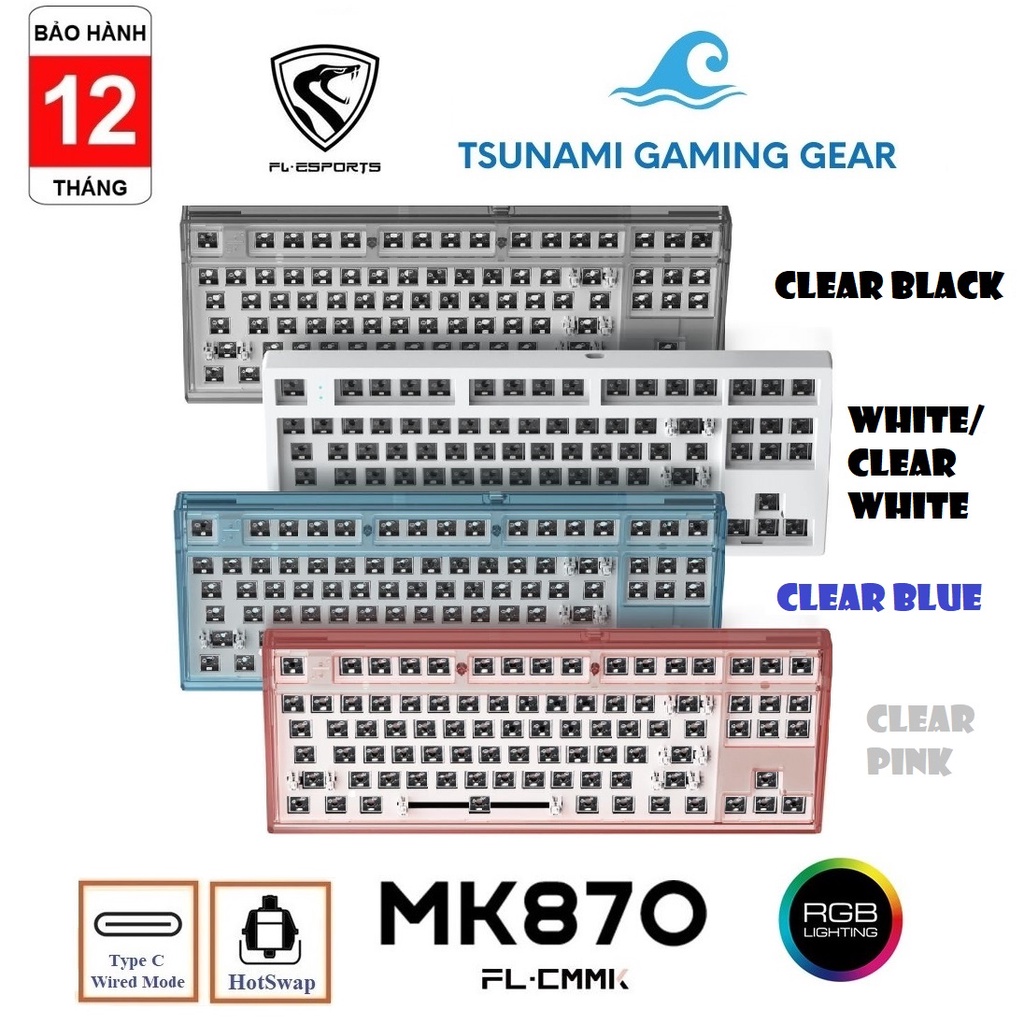 Bộ Kit bàn phím cơ FL-Esports MK870 RGB/ Hotswap/ USB Type C, mạch xuôi, sẵn foam – Chính hãng